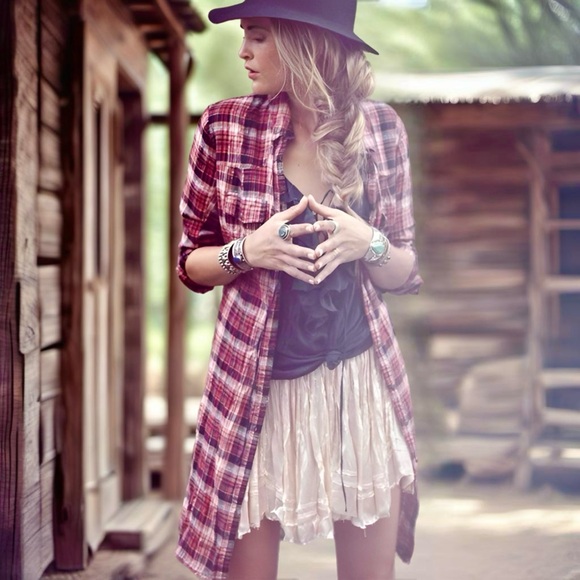 Free People Dresses & Skirts - Free People Eight Days A Week Shirt Dress Plaid Size Medium Cowgirl Boho Grunge
